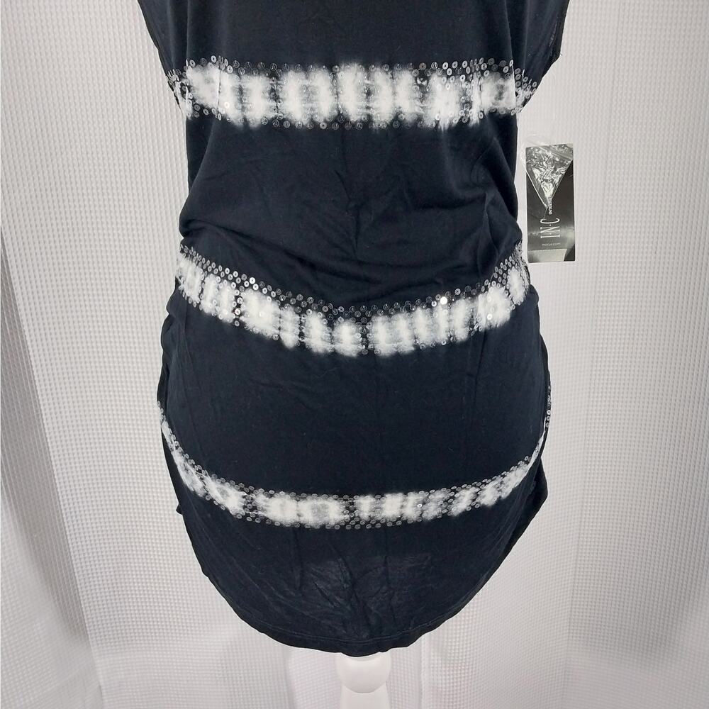 NWT! INC! BLACK & WHITE TYE-DYED SEQUIN TRIMMED DRAPEY NECK TOP, SHIRT! SZ XL - Picture 4 of 9